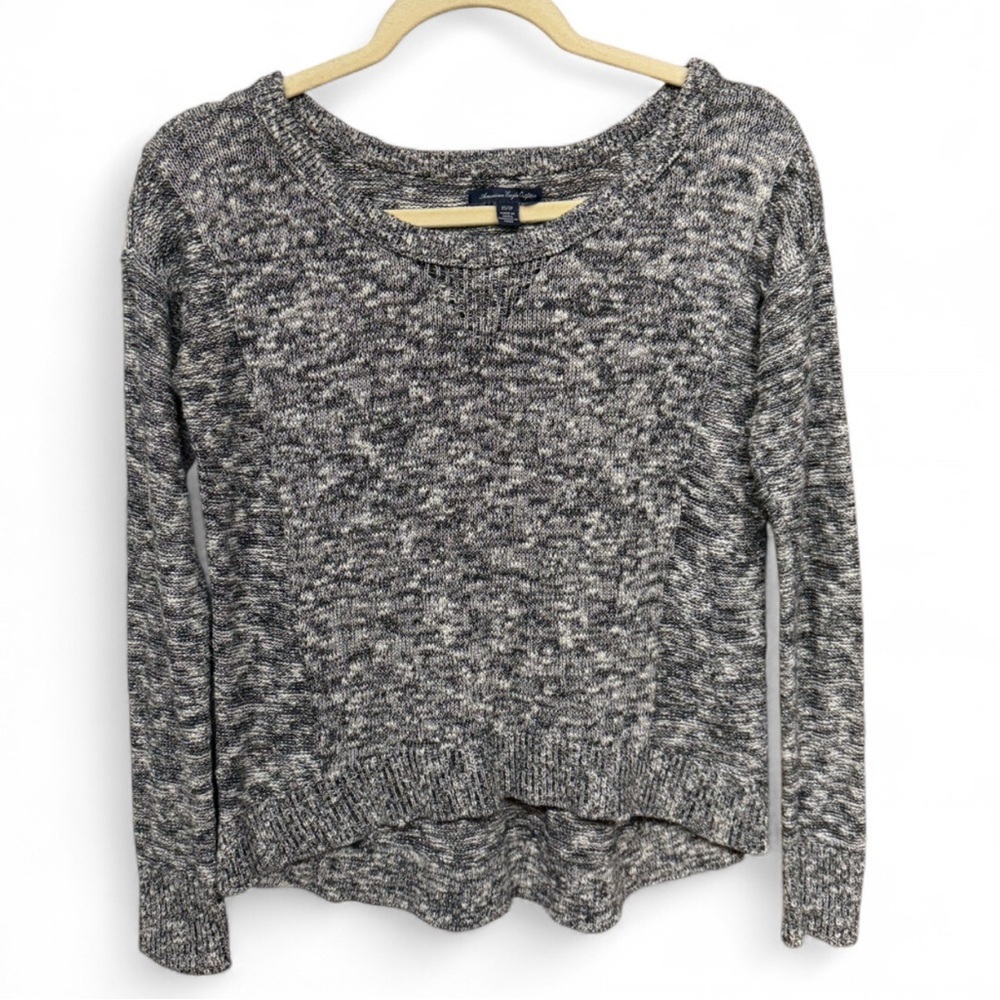 American Eagle Outfitters Marled Knit Sweater Gray White High-Low Size XS/TP - Picture 2 of 6